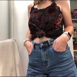 Floral Velvet Tank Top w/ lace details